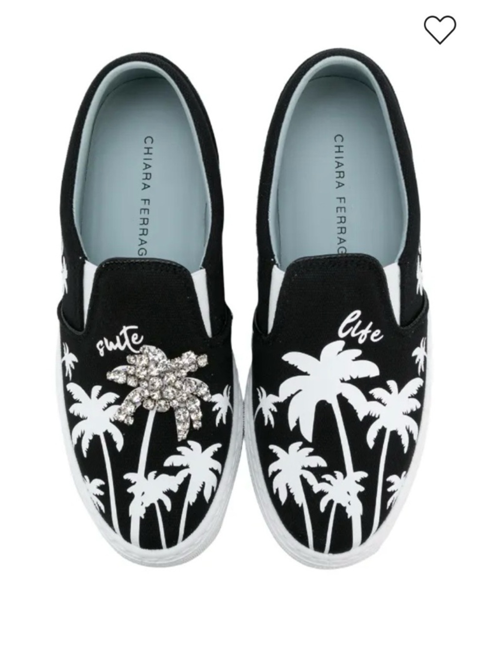 Chiara Ferragni Black and White Slip-On Sneakers with rhinestone palm tree✨